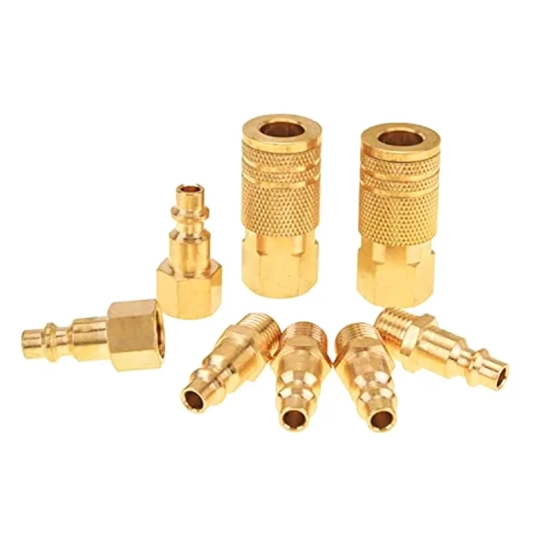 AB46-8-Piece Air Coupler And Plug Kit Quick Connector Air Fittings 1/4Inch NPT Industrial Brass Air Hose Fitting For Air Tool Se