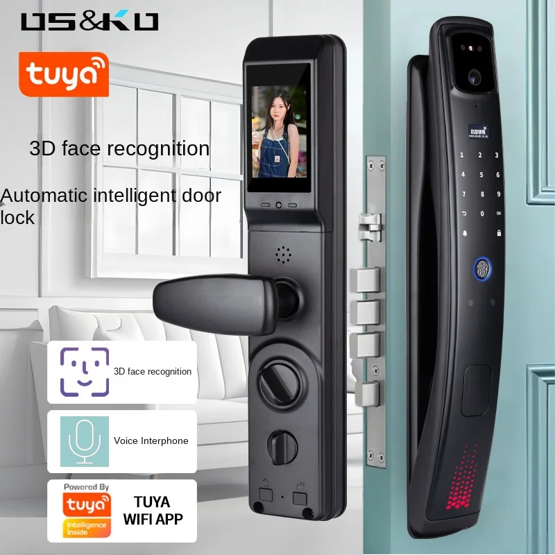 Smart Hd Large Screen 3d Face Recognition Multiple Unlocking Methods Graffiti Remote Unlock Fingerprint Password Door Lock