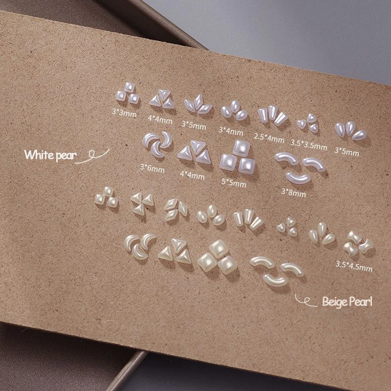 Beige Series Flat Back Half Resin Shaped Pearl Nail Art Rhinestone 3D DIY Manicure Accessories Diamond 300/100Pcs