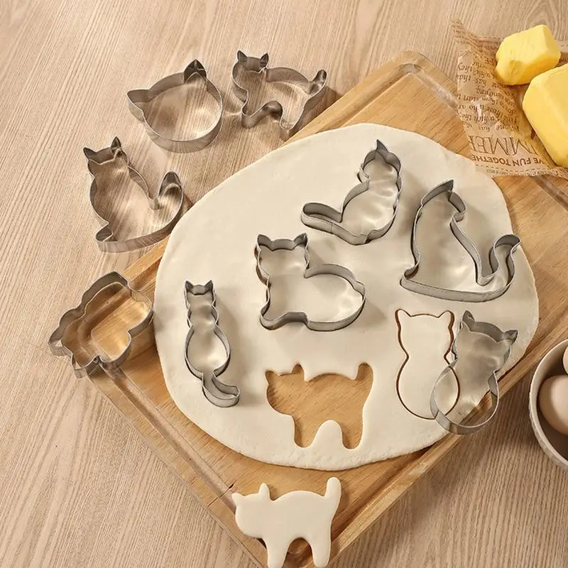 Lindos cortadores de galletas de acero inoxidable para gatos, Mini moldes de galletas de dibujos animados divertidos, cortadores de cocina para galletas, 9 piezas