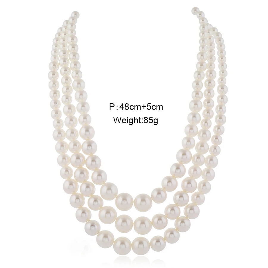 High Quality Fashion Handmade 3-layer Big White Simulated Pearl Necklace for Women\'s Mom Necklace Wedding Party Jewelry Gift