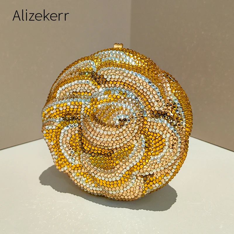 Alizekerr Rose Diamond Evening Clutch Purses Women Classy Rhinestone Flower Bags Ladies Boutique Handbags Bridal Wedding Party