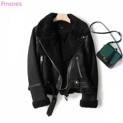 Abrigo cálido de lana de cordero para mujer, ropa de motociclista, forro de lana Y2K, ante de gamuza, nuevo, Otoño e Invierno