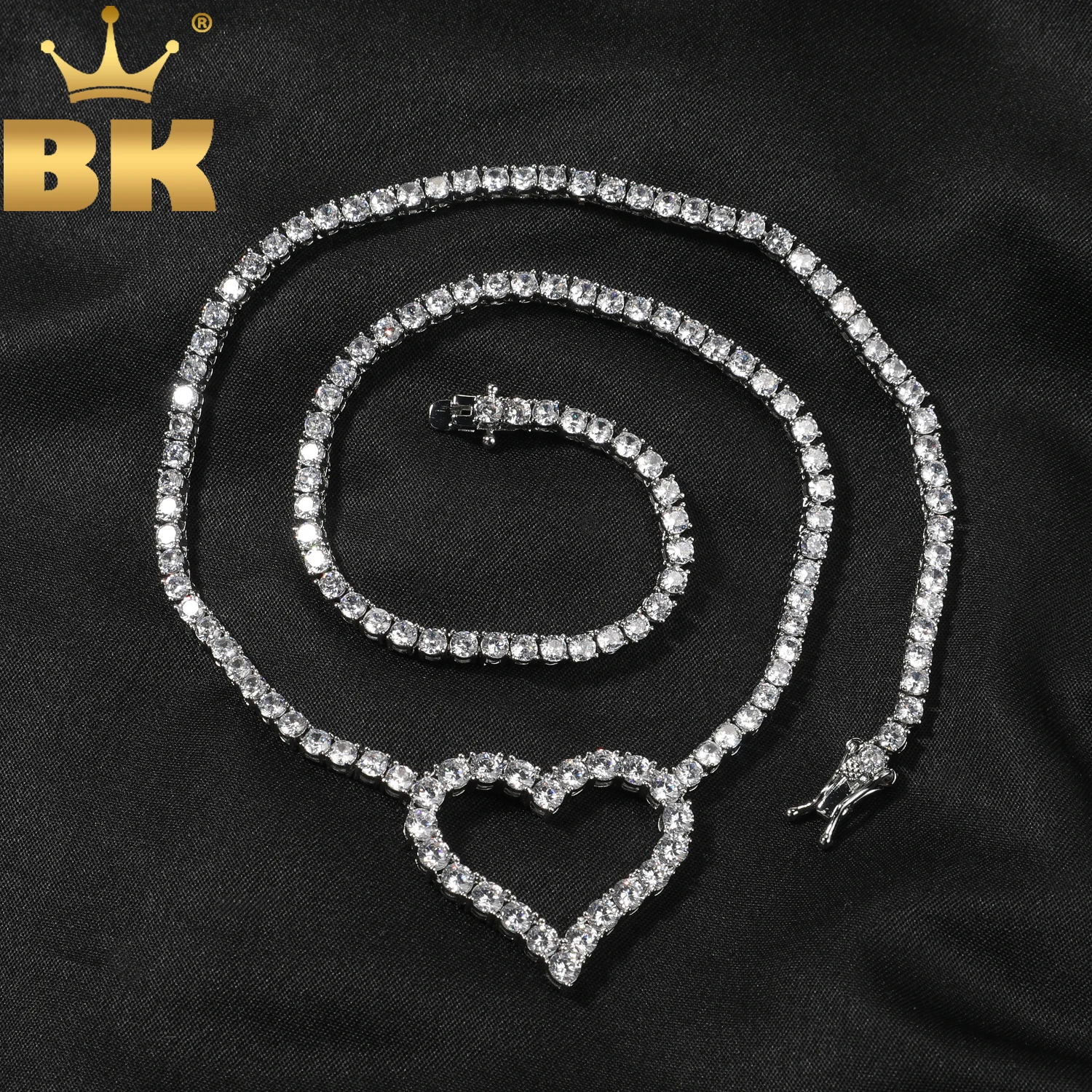 

THE BLING KING 3mm Tennis Chain With Hollow Heart Iced Round Cut Cubic Zirconia Necklace Best Gift For Women Hiphop Jewelry