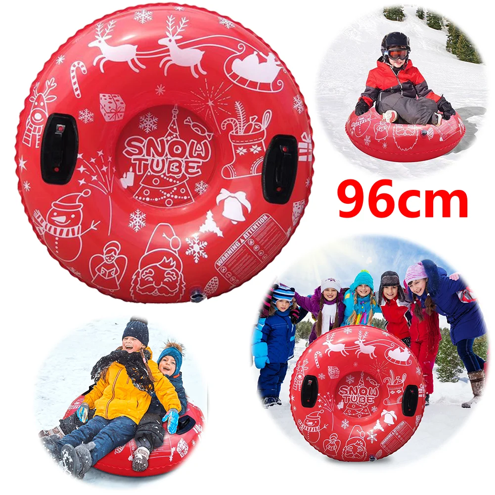 Inflatable Snow Sled with Handles Thickened Winter Inflatable Snow Tube Waterproof Ski Circle PVC Outdoor Sports for Kids Adults