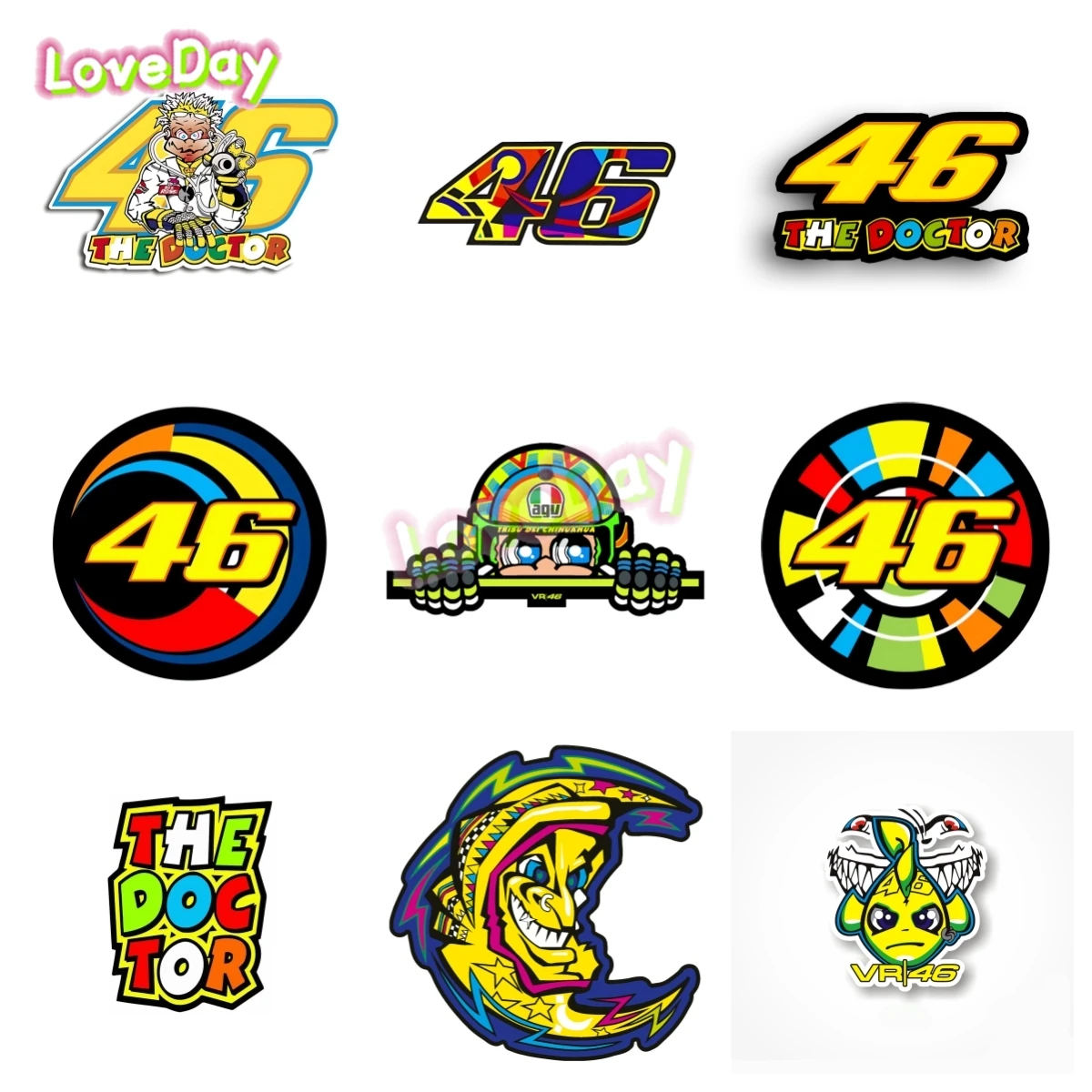 Vinyl Valentino_46 Number Racing Car Sticker Rossi’s Cartoon Badge Sports Motorcycle Sticker The Doctor’s Decoration Decals