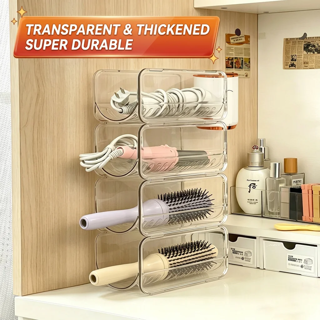 Transparent Storage Organizer Compact Hair Dryer Holder Curling Iron Storage Rack  Hair Tool Storage Organizer For Hair view 5