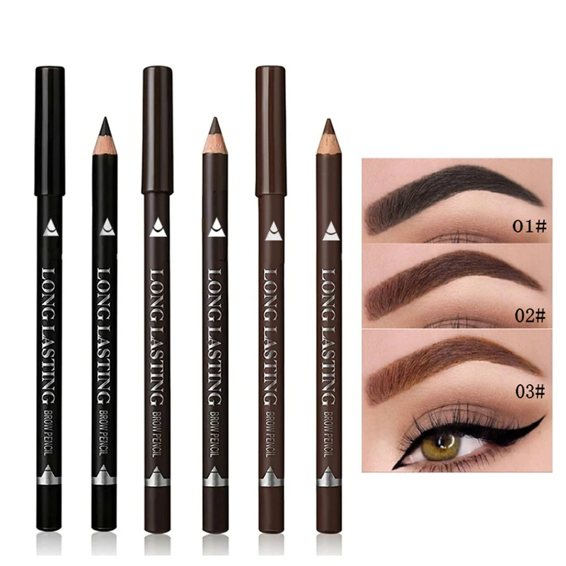 6/12 pçs lápis de sobrancelha à prova dwaterproof água profissional feminino caneta de maquiagem dos olhos cor fácil natural preto marrom cosméticos beleza sobrancelha ferramenta