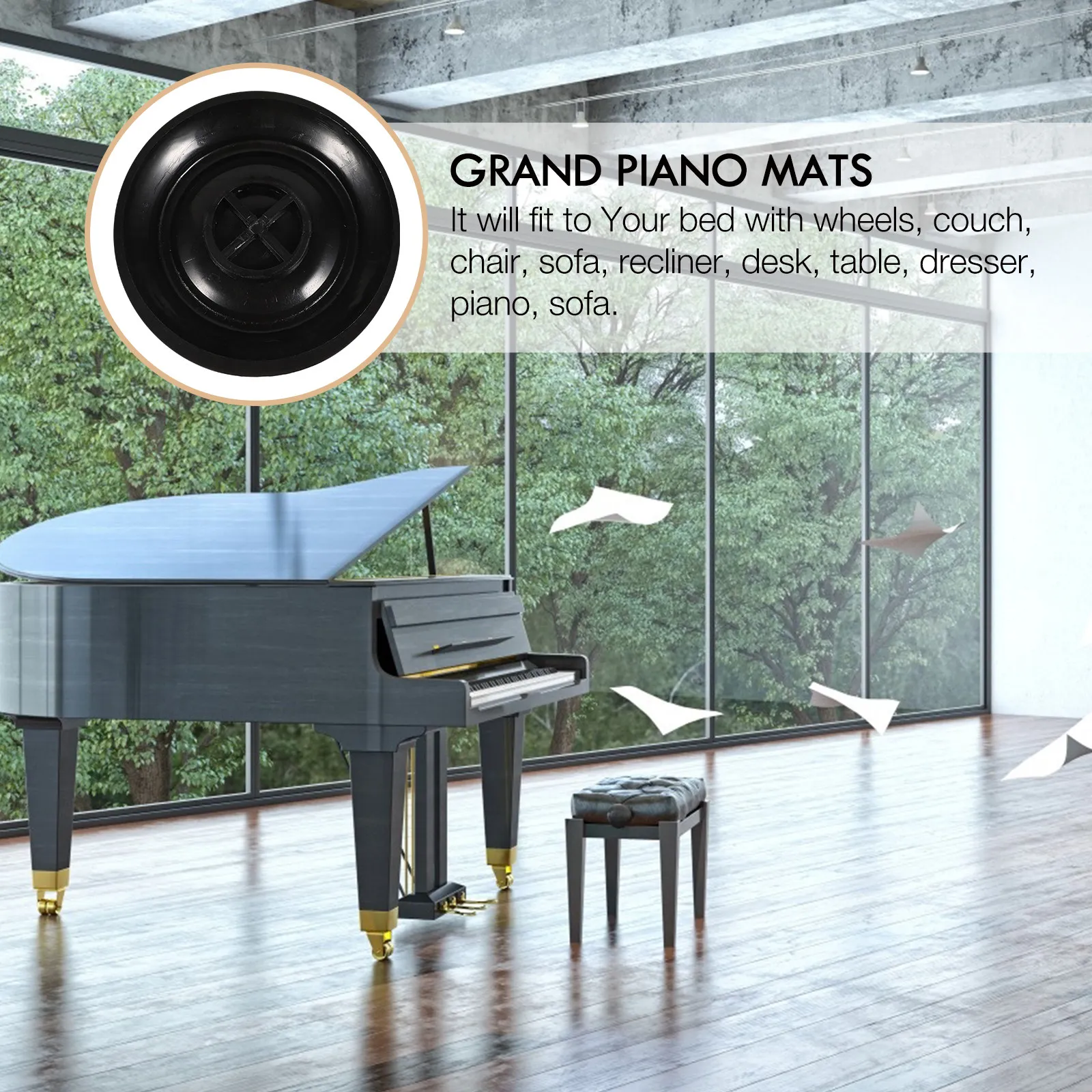 Piano Caster Cups 8 Pack Heavy Duty Floor Protector Pads for Wood Tile Carpet Anti Skid Sound Absorbing