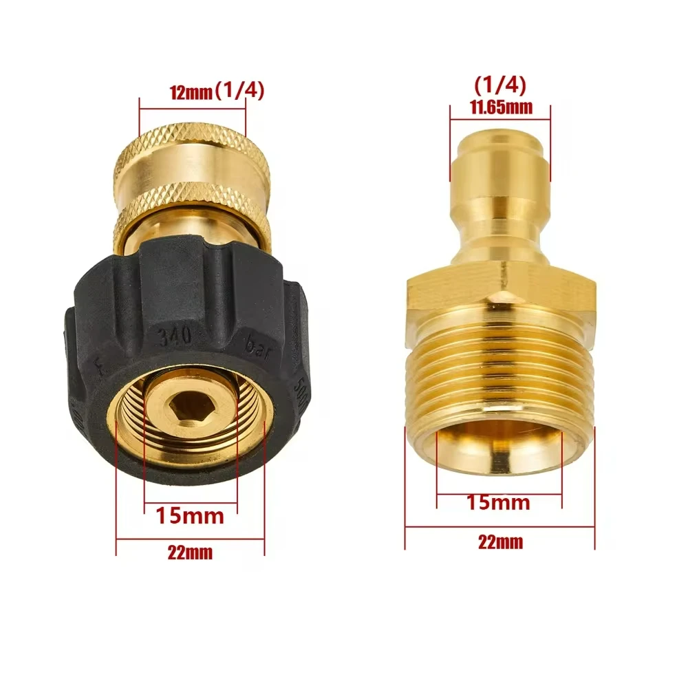 Hochdruckreiniger-Schnellkupplungs-Adapter-Set M22 14 mm/15 mm auf 1/4 Schnellspanner für Hochdruckschlauch- und Wasserpistolen-Zubehör – Detail 8