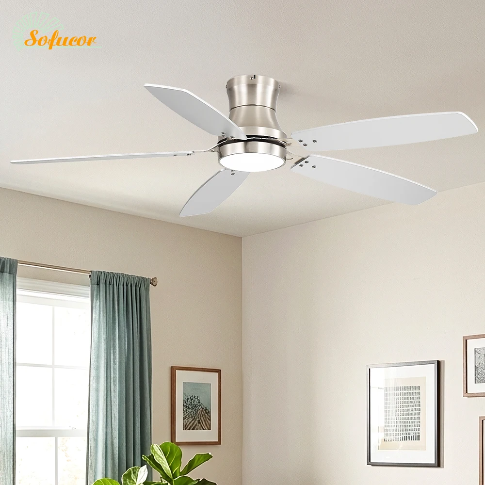 Sofucor 52 Inch Modern Flush Mount Ceiling Fan With DC Ceiling Fan Motor 6-Speed High Wind Speed With Remote Control for rooms