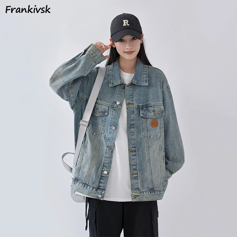 

Women Jackets Autumn Korean Preppy Style Single Breasted Lapel All-match Daily Simple Blocking Outwear Baggy Advanced Retro