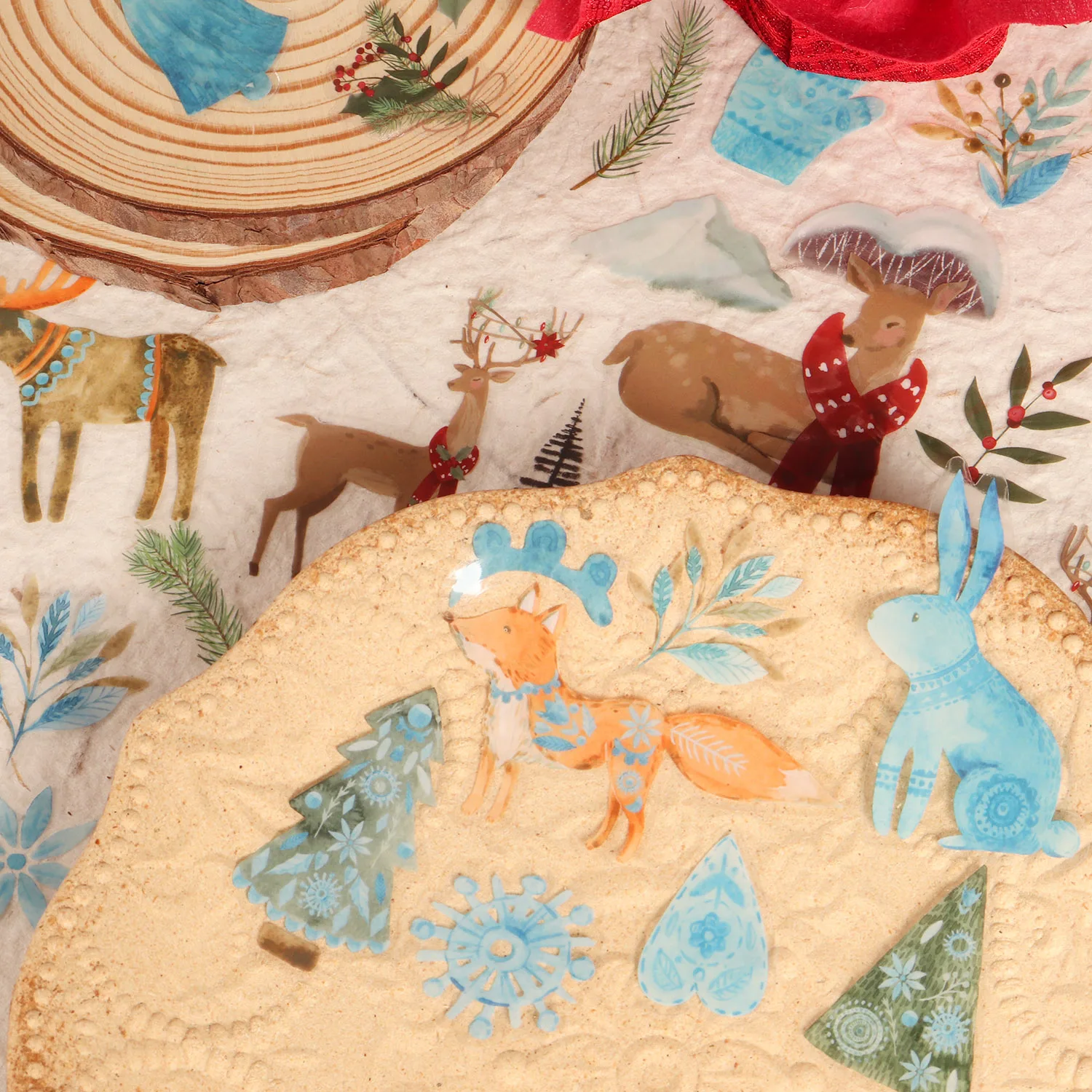 64 قطعة من الورق الفني والحيوانات الأليفة الغابات الغزلان عيد الميلاد ملصق ذاتي اللصق ، لمستلزمات سكرابوكينغ ، زينة هدايا عيد الميلاد #5