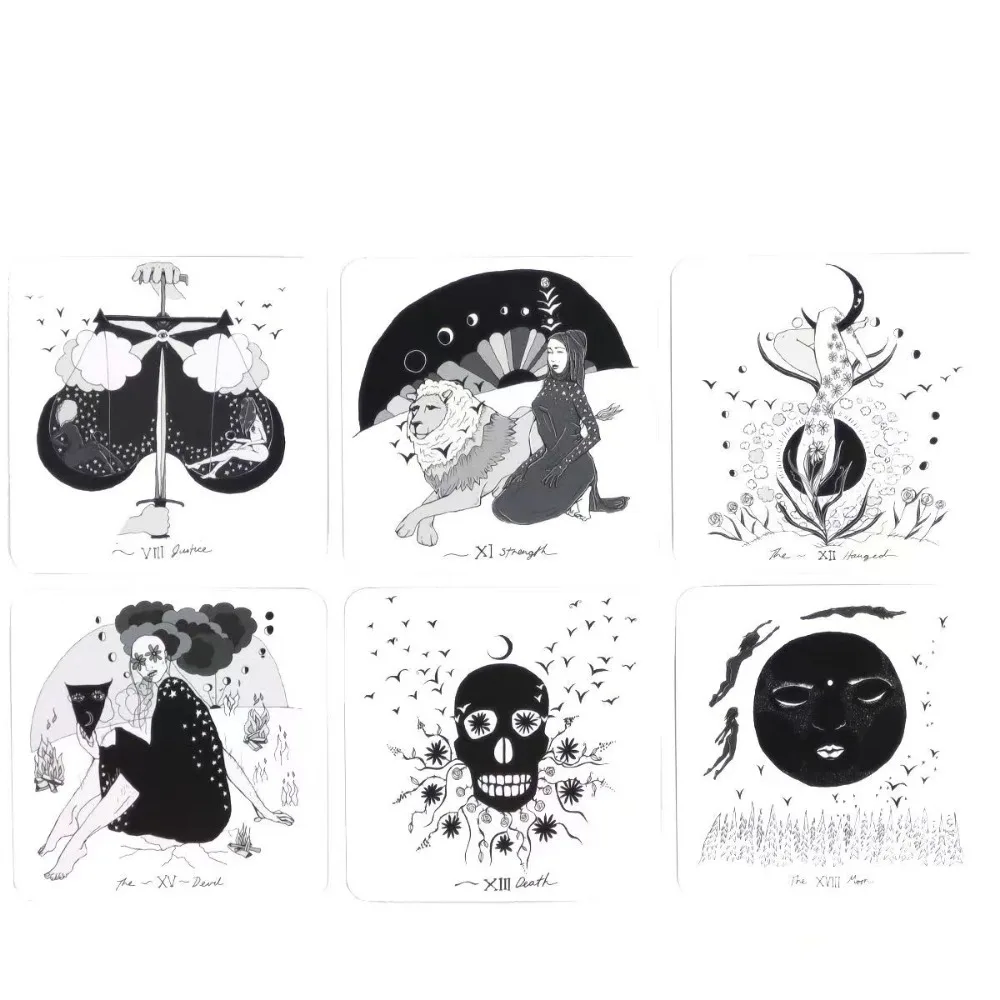 Tarot Dark Days: 78-kartowa ilustracja i talia wróżbiarska 7,5*7,5 cm inspirowana boską kobiecą energią czarno-białą