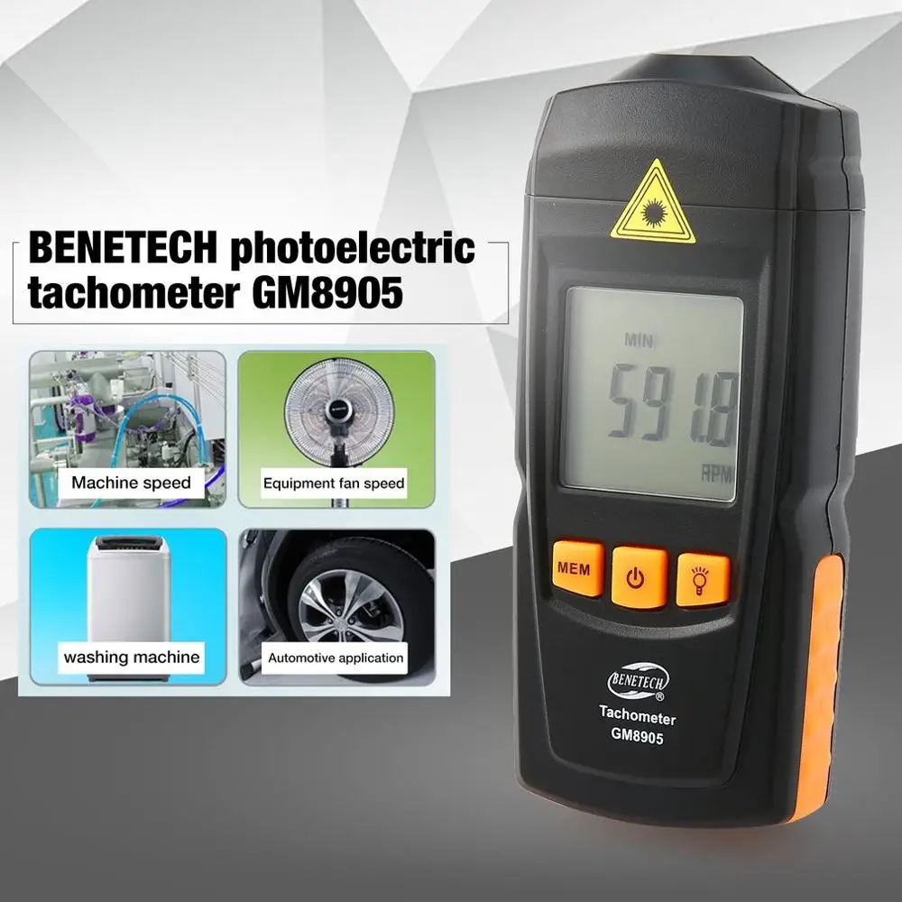 2019 NEW GM8905 LCD Backlight Digital Laser Tachometer Non-Contact RPM Tach Tester Meter Motor Speed Gauge Testing Handheld