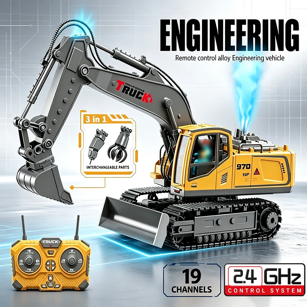Rc Excavator Hobby - 17/19 CH リモコン式掘削機 3 in 1