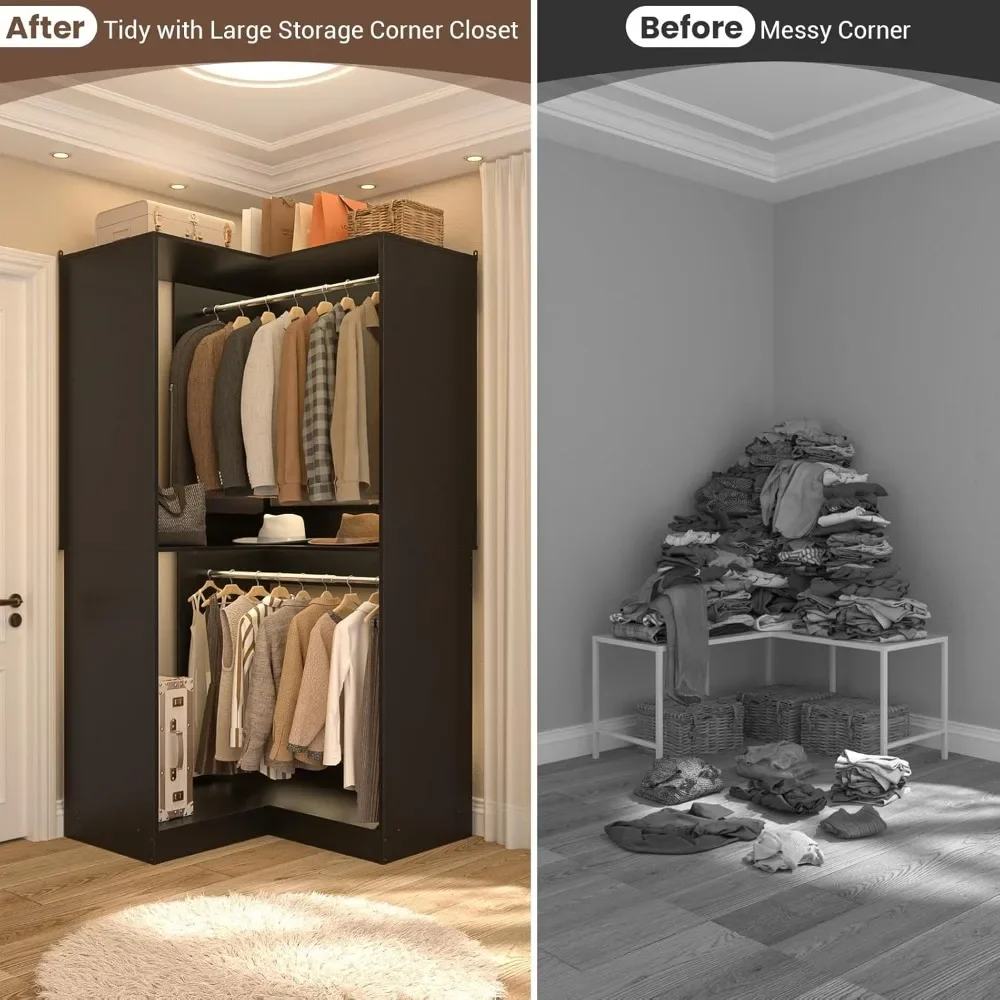 YQXH Eckschranksystem, 32 Zoll breite Holzecke mit 2 Aufhängestangen und allen Hardware-Kits