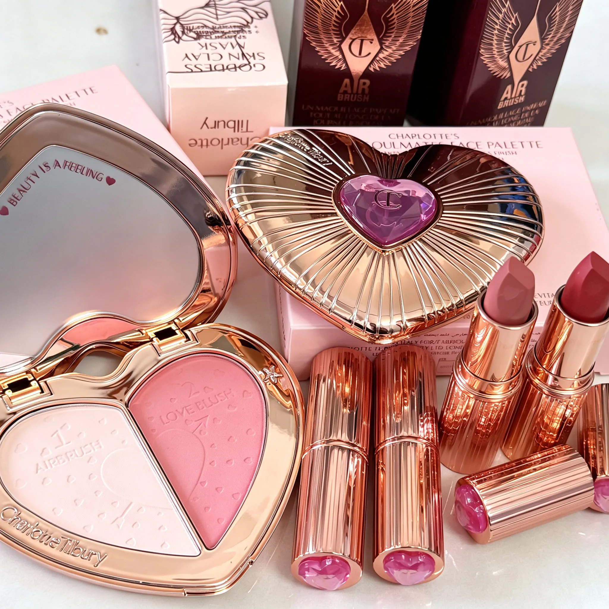 Charlotte Pillow Talk Love Effect Lipstick 3PCS Lip Liner Set&Dual-Color Blush Delicate Lasting Smooth BrighteningTilbury Makeup