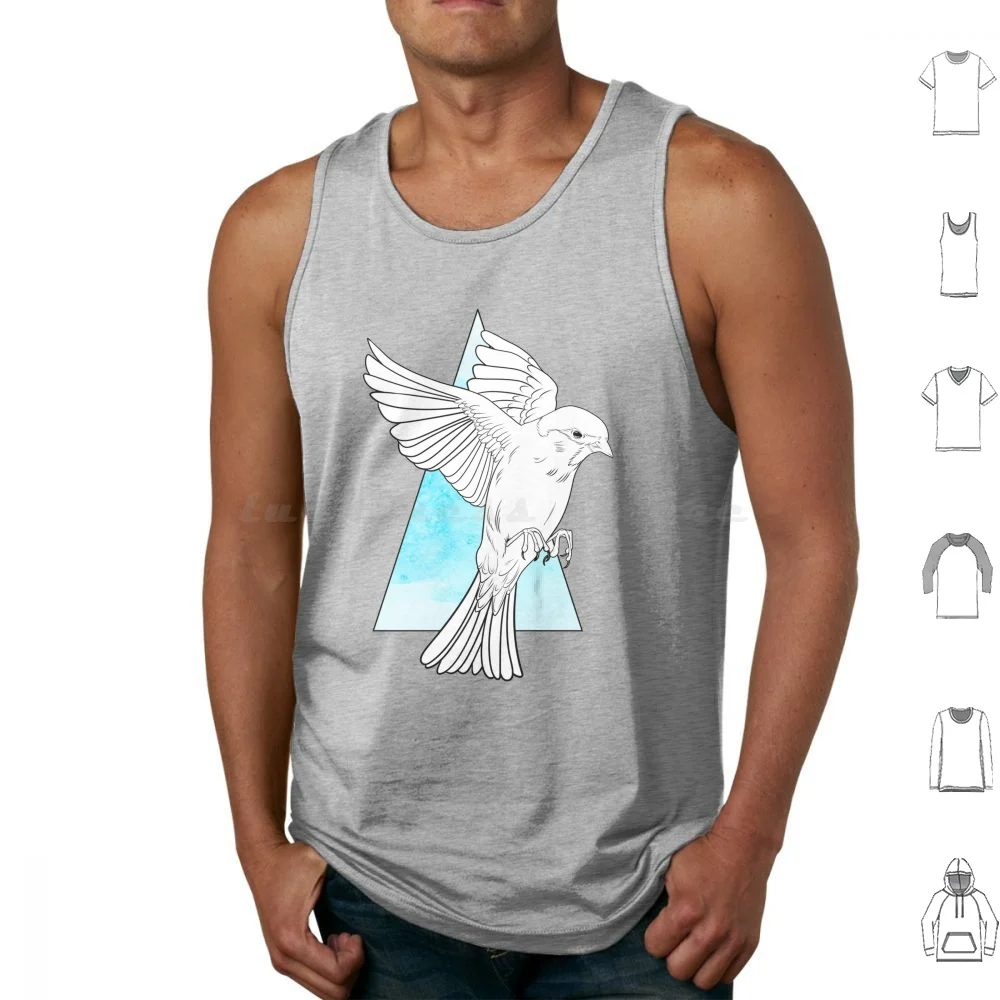 Geometric Nature-Flying Bird Tank Tops Vest Sleeveless Bird Flying Flapping Geometric Geometry Blue Watercolor 5Sizes2Small