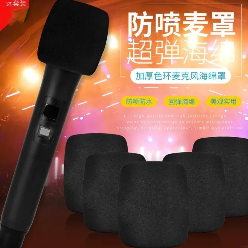 G6DE 5Pcs Handheld Microphones Cover Black Sponge Foams Mics Covers Windscreen Protective Caps for Studio Interviews Karaoke