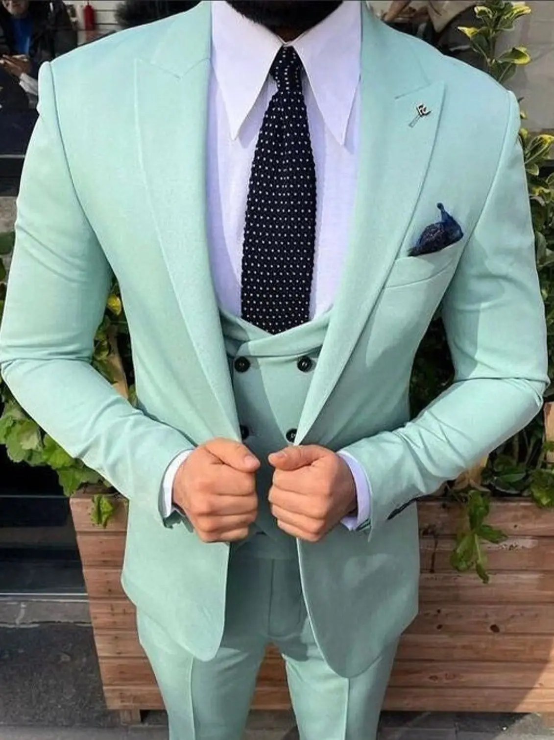 Mint Green Casual Suits For Men Wedding Bridegroom Tuxedo Fashion Custom Blazer Sets 3-Piece Jacket+Pants+Vest Terno Masculino