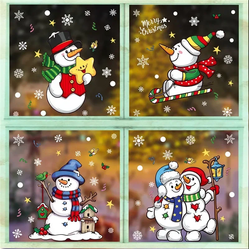 2025 عيد الميلاد زجاج مزخرف ملصقات نافذة ثلج ندفة الثلج كهرباء الجدار ملصق سنة جديدة سعيدة عيد الميلاد ديكور الشارات