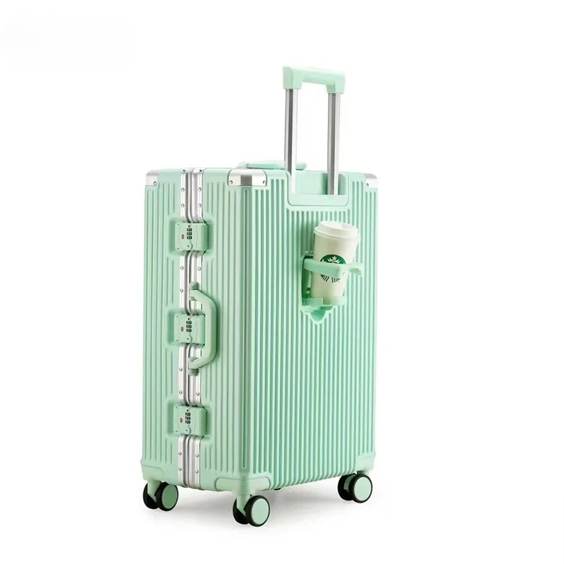 Suitcase Universal Wheel Multifunctional Aluminum Frame Luggage Box with Cup Holder and USB Interface 20 inch Trolley Box