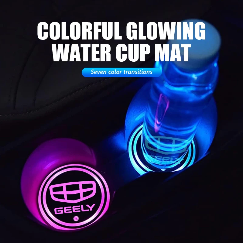 Premium LED Car Cup Holder Mat for GEELY, USB Rechargeable Luminous Coaster, Protect Cup Holder & Upgrade Car Interior