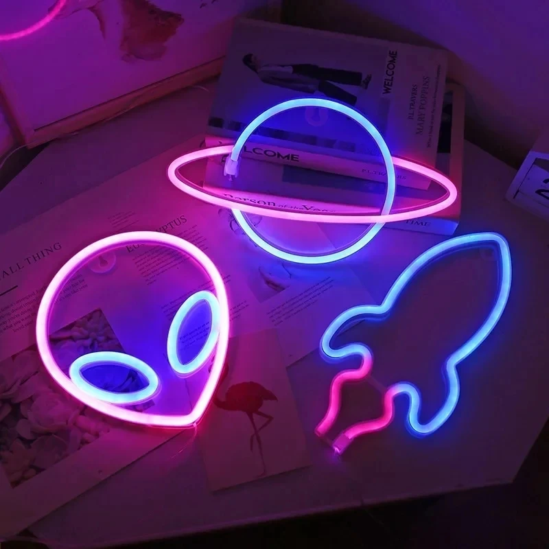 Imagem -06 - Cool Alien Led Neon Lights Usb Alimentado por Bateria Quarto Presente de Aniversário Feriado Sala de Jogos Lâmpada Decorativa de Parede