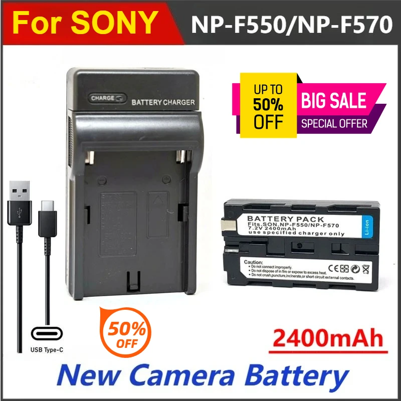 

2400mAh NP-F570 NP-F550 Battery Charger For SONY NP-F970 F770 F750 F960 F730 F980 F550 F530 TRV35 TRV58 FD91 MC1500C Fill Light