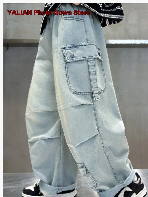 Boys Summer Thin Ice Silk Distressed Cargo Pants Little Kids