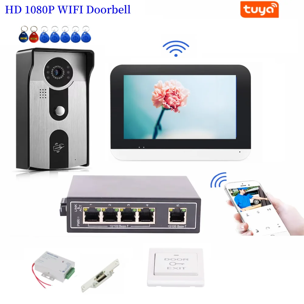 7" Tuya Video Intercom For Home 1080P Wifi Video Doorbell Camera System POE Port Touch Screen Smart Video Intercom For Apartment