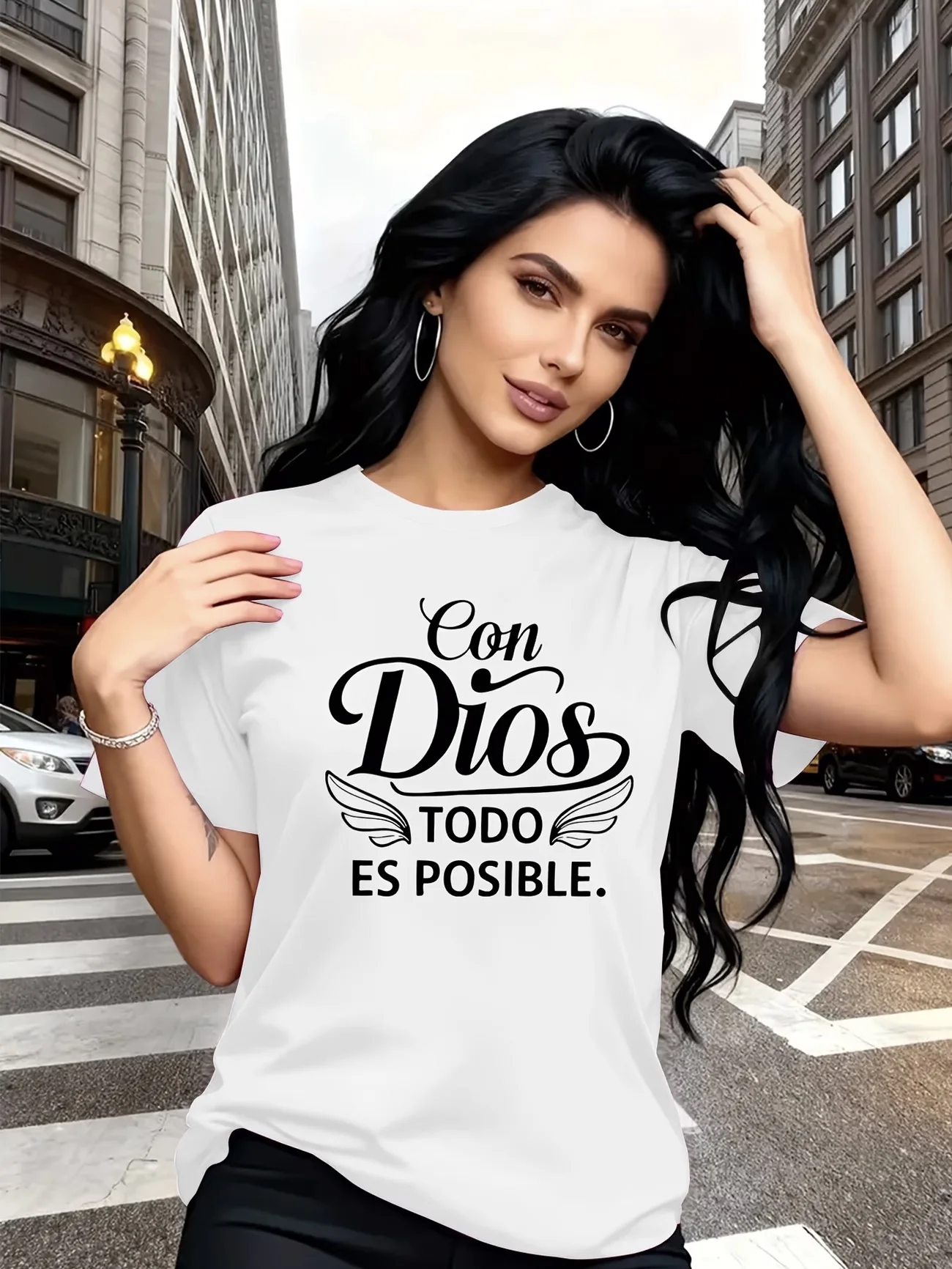 Con Dios Todo Es Posible T-Shirt, Spanish Christian Faith Graphic Tee, Inspirational Religious Quote Shirt for Women Men CT0104