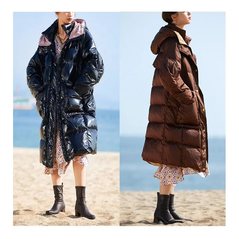 

2023 AW Women's High-quality Luxury White Duck Down Long Down Jacket Thickened Warm Jacket Hooded Prismatic Check Coat