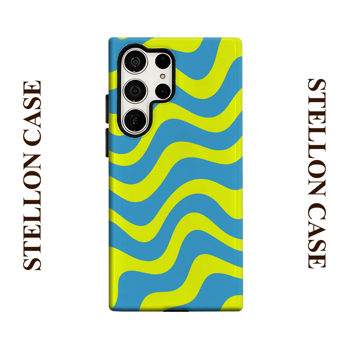 Cyan Yellow Swirl Phone Case for Samsung Galaxy S26 S25 Ultra S24 S23 Ultra Plus Glossy Double-layer Back Cover