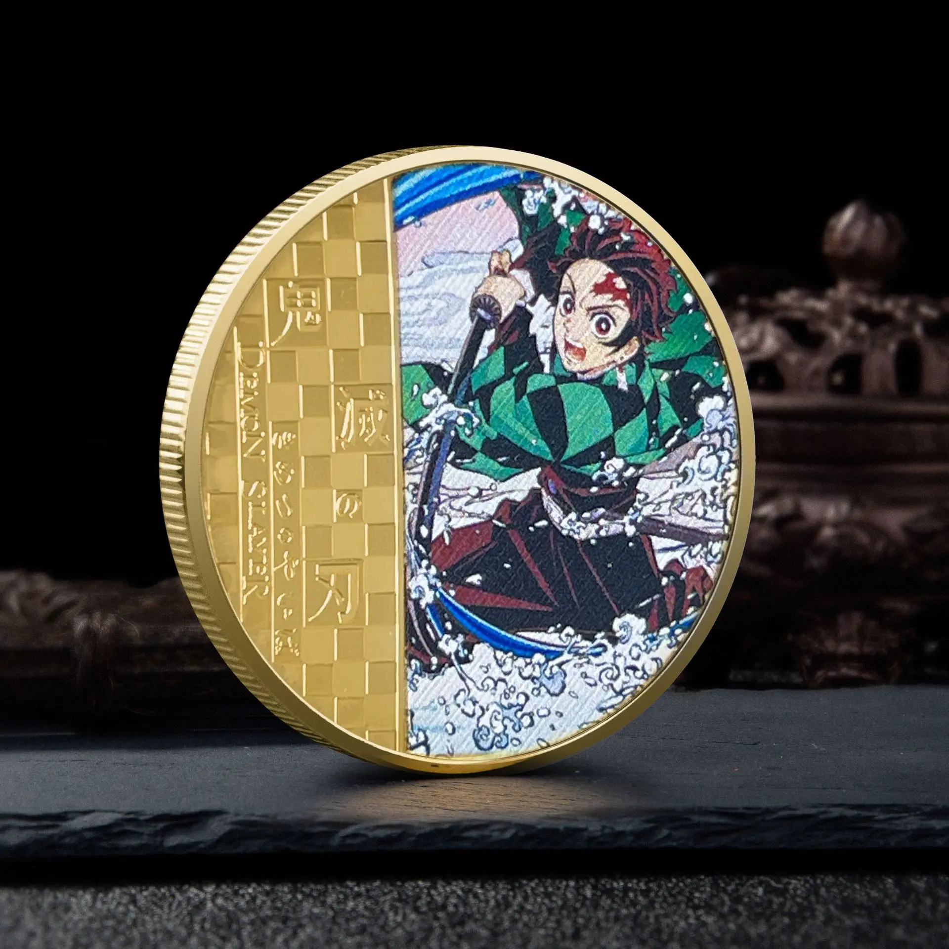 Bandai Demon Slayer Commemorative Coin Tanjiro Nezuko Color Drawing Collection Metal Accessories Animation Products Toys