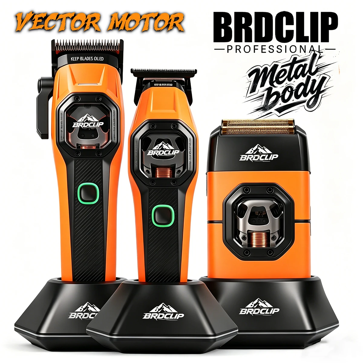 BRDCLIP Professional Barber Kit Hair Clipper (7800-13000RPM) Trimmer (8000-13000RPM) & 2603 Metal Body Shaver with Vector Motor