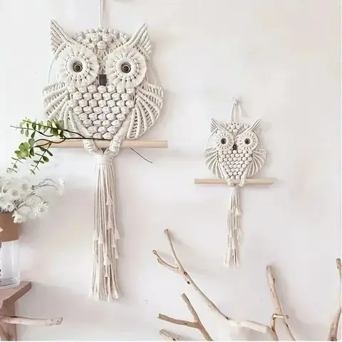 Woven Owl Macrame Room Decor Handmade Boho Hanging Home Decorations Children's Bedroom Wall Art Animal Pendant Nursery Ornament