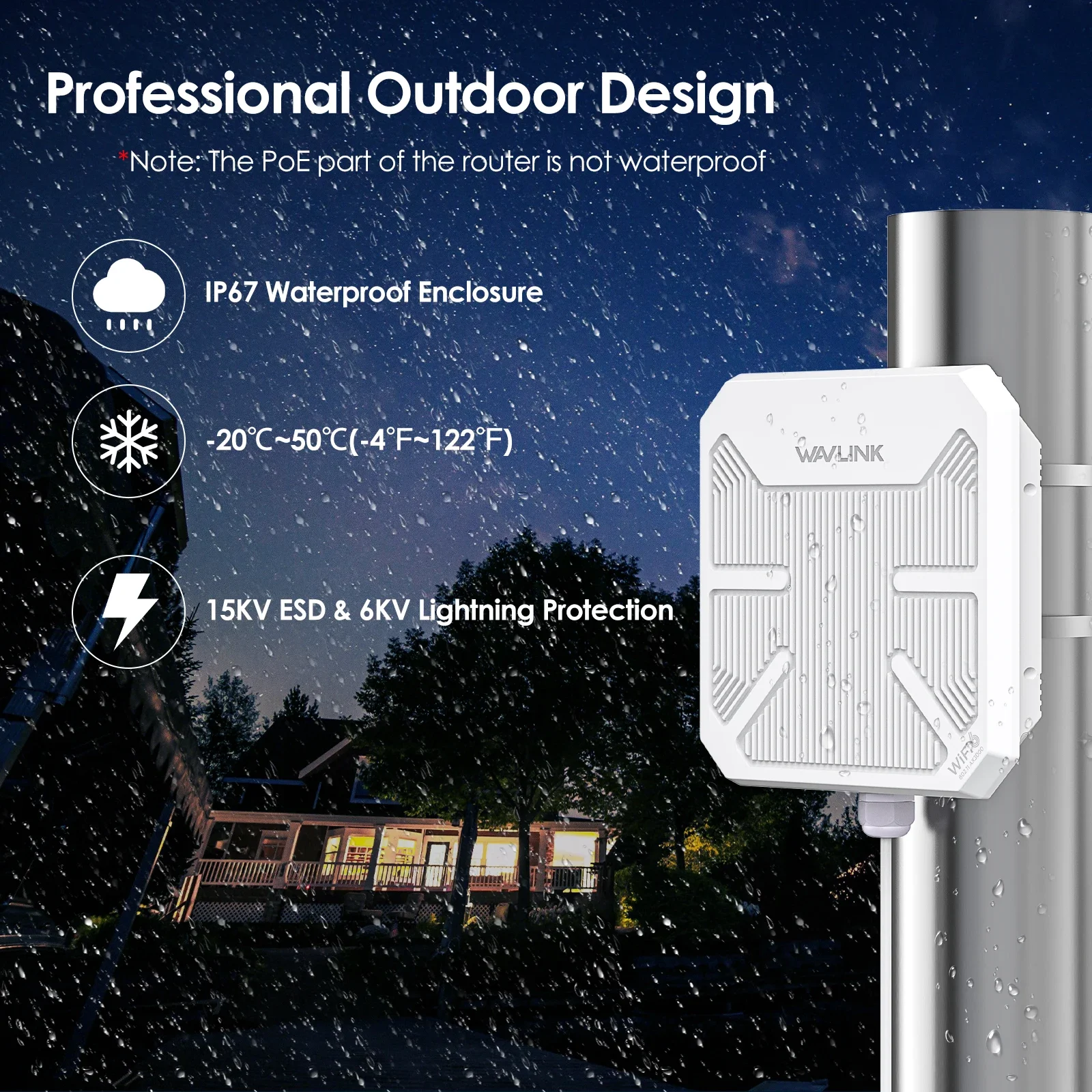 WAVLINK WiFi6 AX3000 Dual Band 2.4G 5G Long Range Outdoor WiFi Mesh Extender Outdoor AP with PoE IP67 Weatherproof Wifi Booster