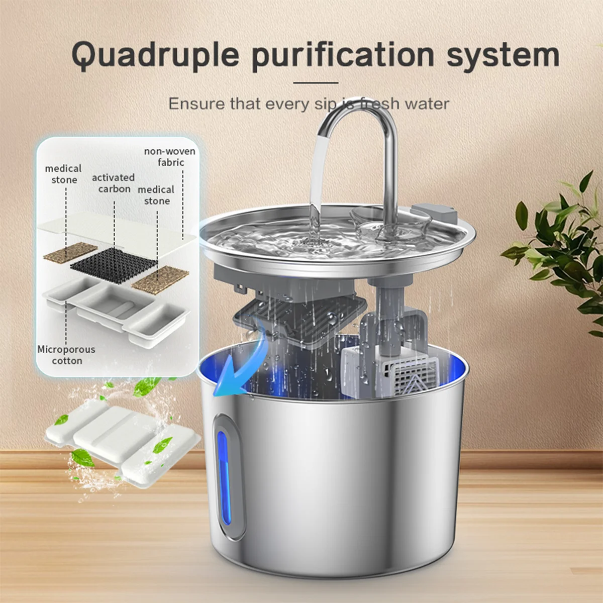 Pet Water Fountain - Fontanna dla zwierząt ze stali nierdzewnej