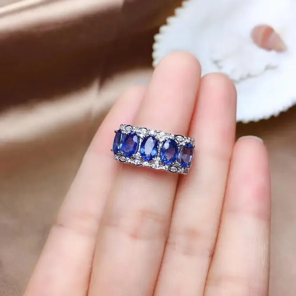 Fashion ocean blue sapphire ring with silver jewelry certified natural gem real 925 silver many gem pieces girl boy gift