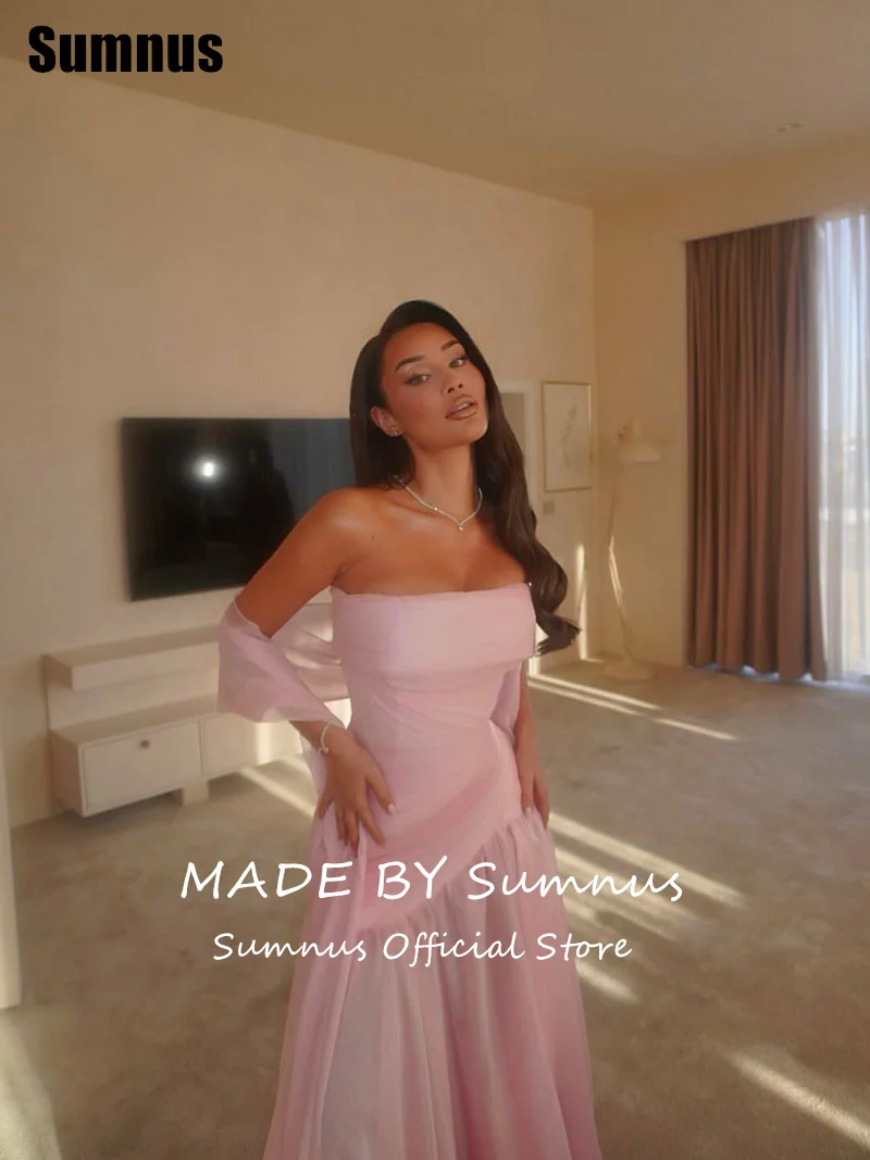 Sumnus Elegant Straight Pink Evening Dresses Floor-Length Sleeveless Formal Occasion Dresses فساتين سهرة Customized