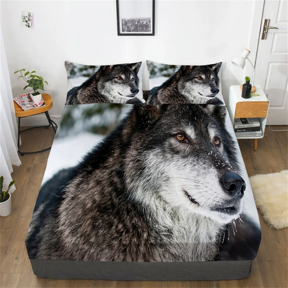 Wolf 3D Comforter Set Man Woman Bed Sheet Twin Size Home Textiles Beds Covers Cotton Print Fitted Sheets Suit Pillowcase