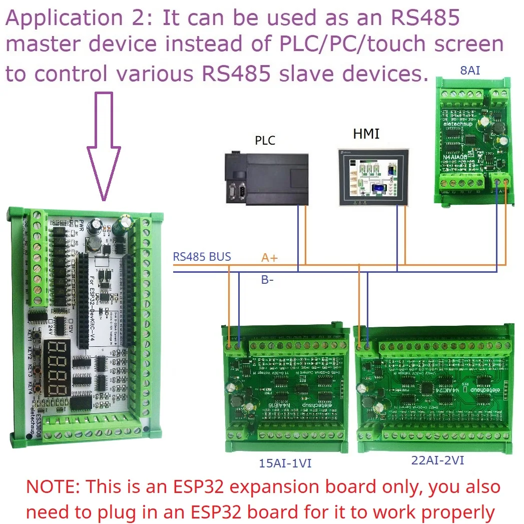 ES32A08 DC 12V 24V Multifunction ESP32 Expansion Board Wifi Digital Analog IO Module for Arduino WEB MQTT Ethernet Network DIY