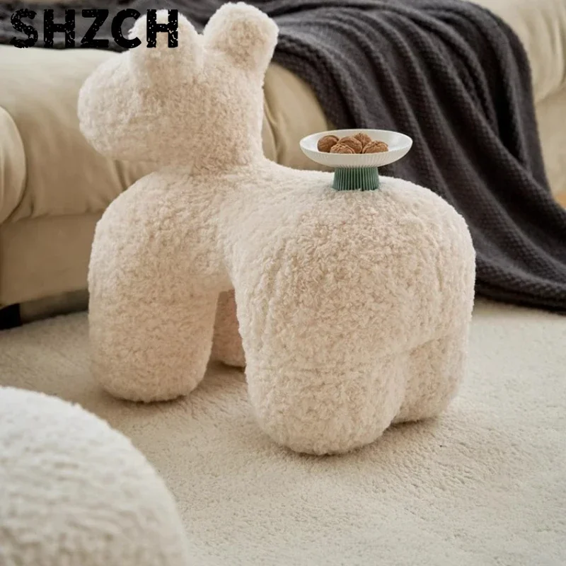 Little Pony Chair Creative Living Room Cartoon Animal Shoe Changing Stool Lamb Wool Children's Single Seat Sofa Chair