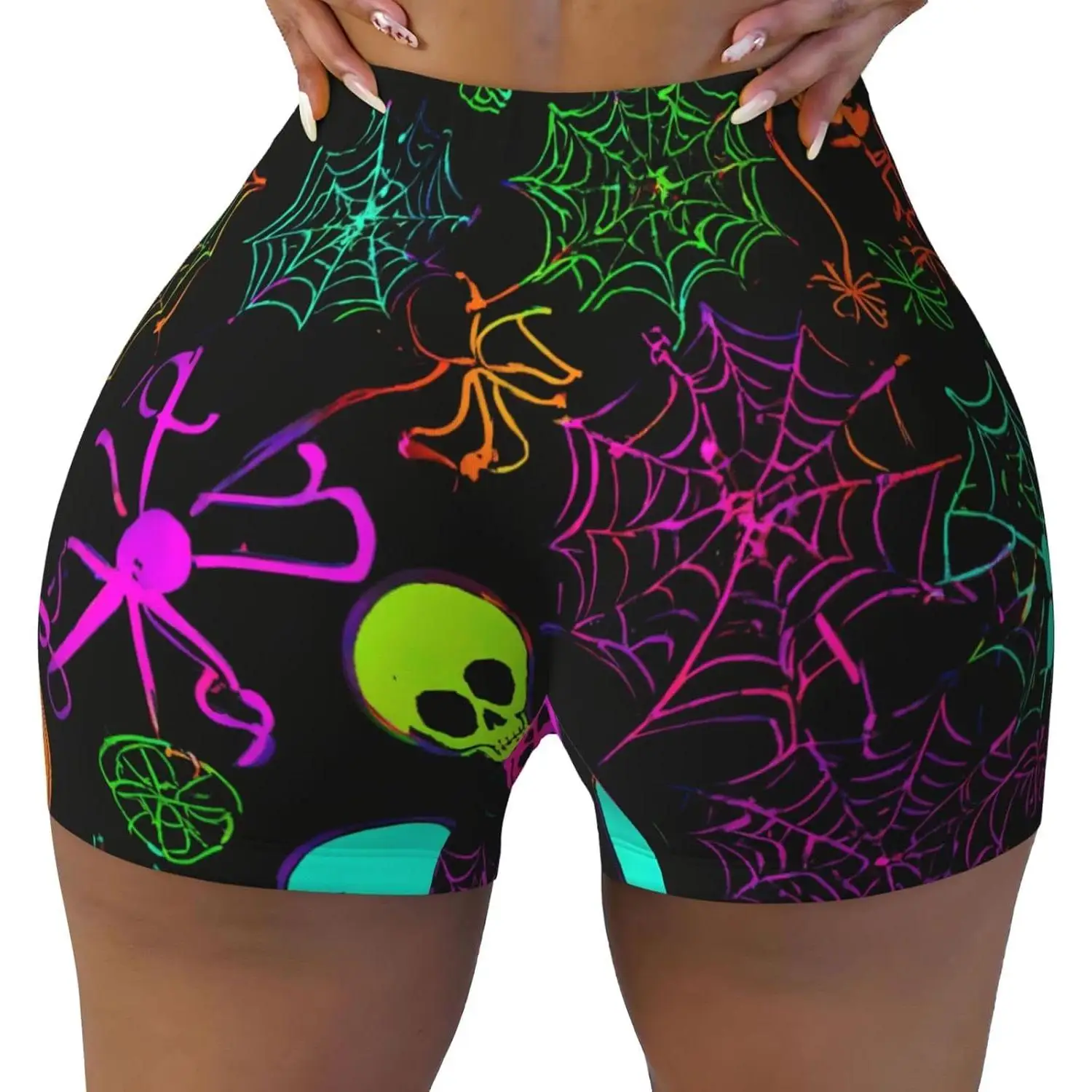 شورت صيفي مريح مرن ومرن مطبوع عليه جمجمة، شورت رياضي عالي الخصر، ممارسة الجري، ضغط فتل الرطوبة #1