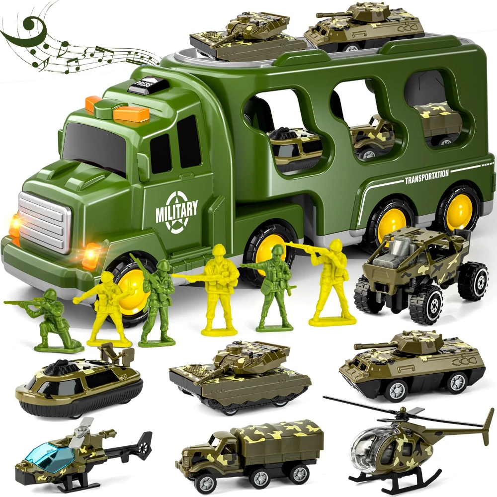 WizKidz-Ensemble de jouets de camion militaire vert pour enfants, chars de l'armée, soldat, son léger, enfants à partir de 3 ans, véhicule militaire semblant, ensemble de jeu