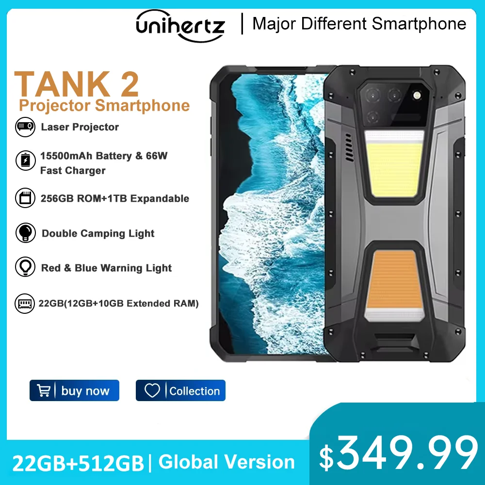 Unihertz 8849 tank 2 projector 256/512GB 108mp 32mp 64MP night vision double camping light 15500mAh G99 support TF SD NFC