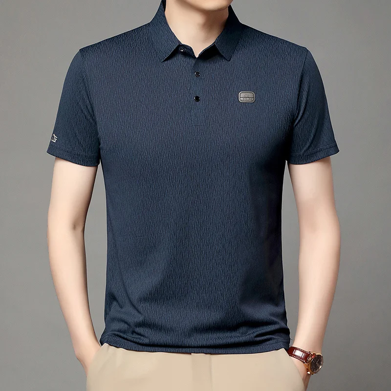 Herren Kurzarm-Poloshirts mit Vertikalen Streifen Lässige Leichte Atmungsaktive Oberteile mit Logo-Emblem für Männer – Detail 14