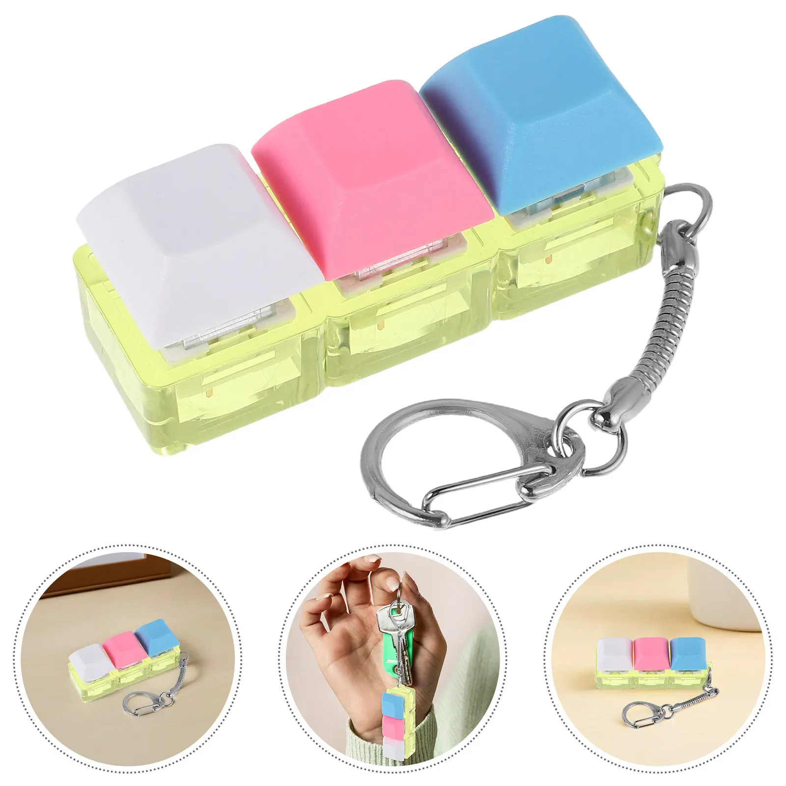 Keyboard Keychain Transparent Cap Keyboard Clicker Fidget Sensory Fun for Office Home Travel Bag Hanging Pendant Party Favors